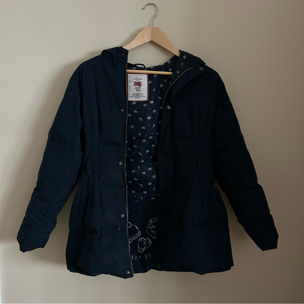 Tizzas Girls (16) Womens XXS Navy Hooded Puffer Zip Up Jacket with Large Pocket